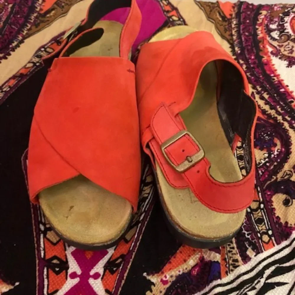 Lands' End Orange open toe Suede sandals, size 9